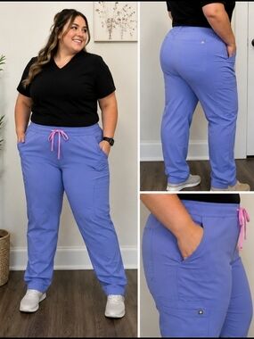 Figs Women’s Scrub Pants in Lavender with Pink Drawstring